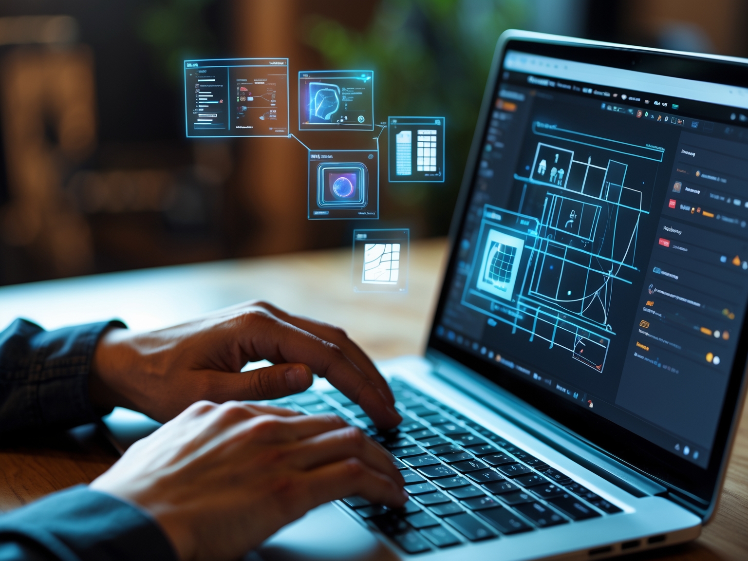 AI-powered design interface with holographic projections