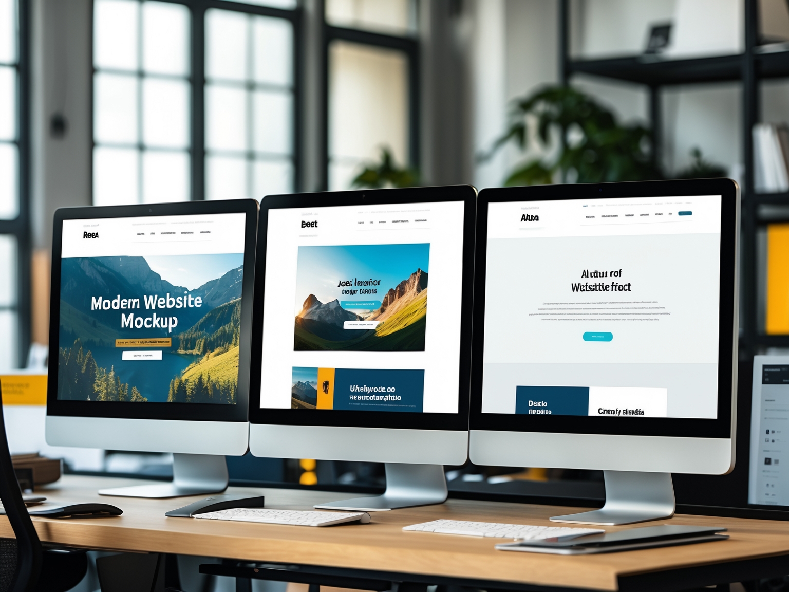 Modern website mockup displayed on multiple monitors